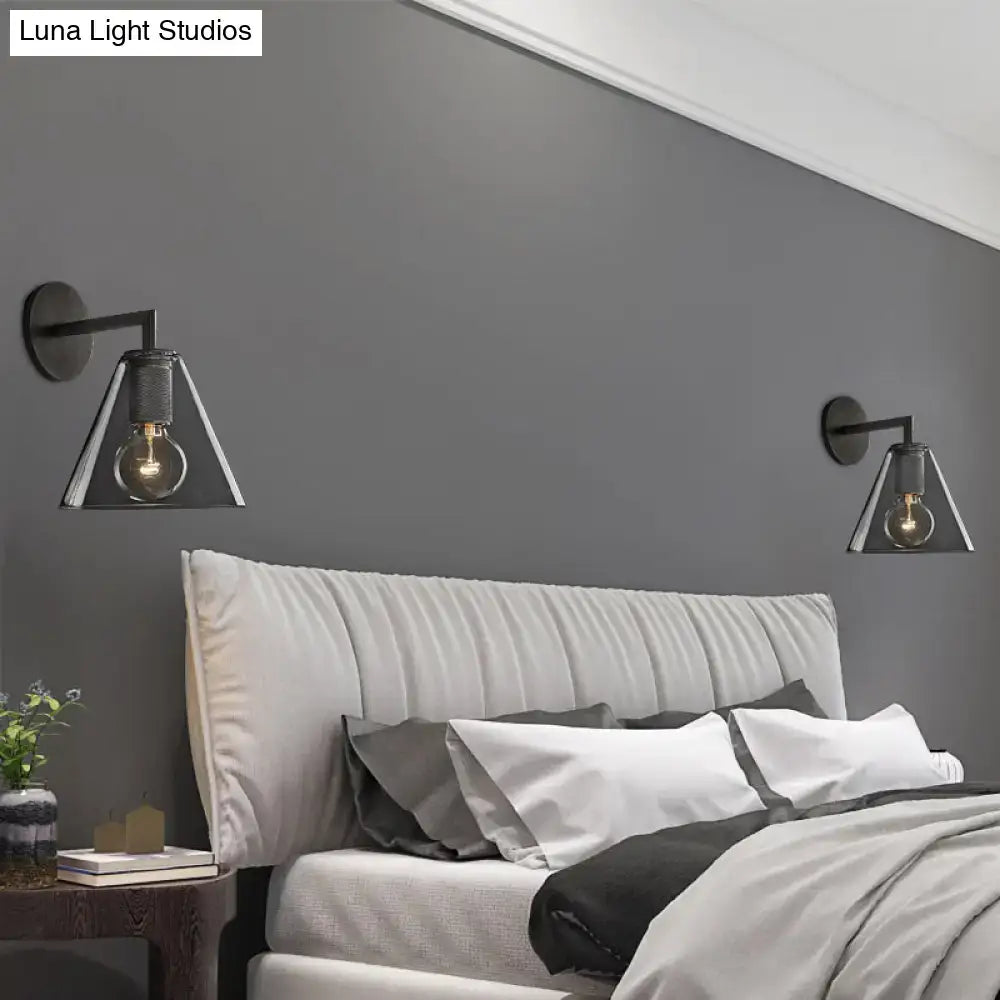 Industrial black and brass wall lamp bedroom clear glass fixture
