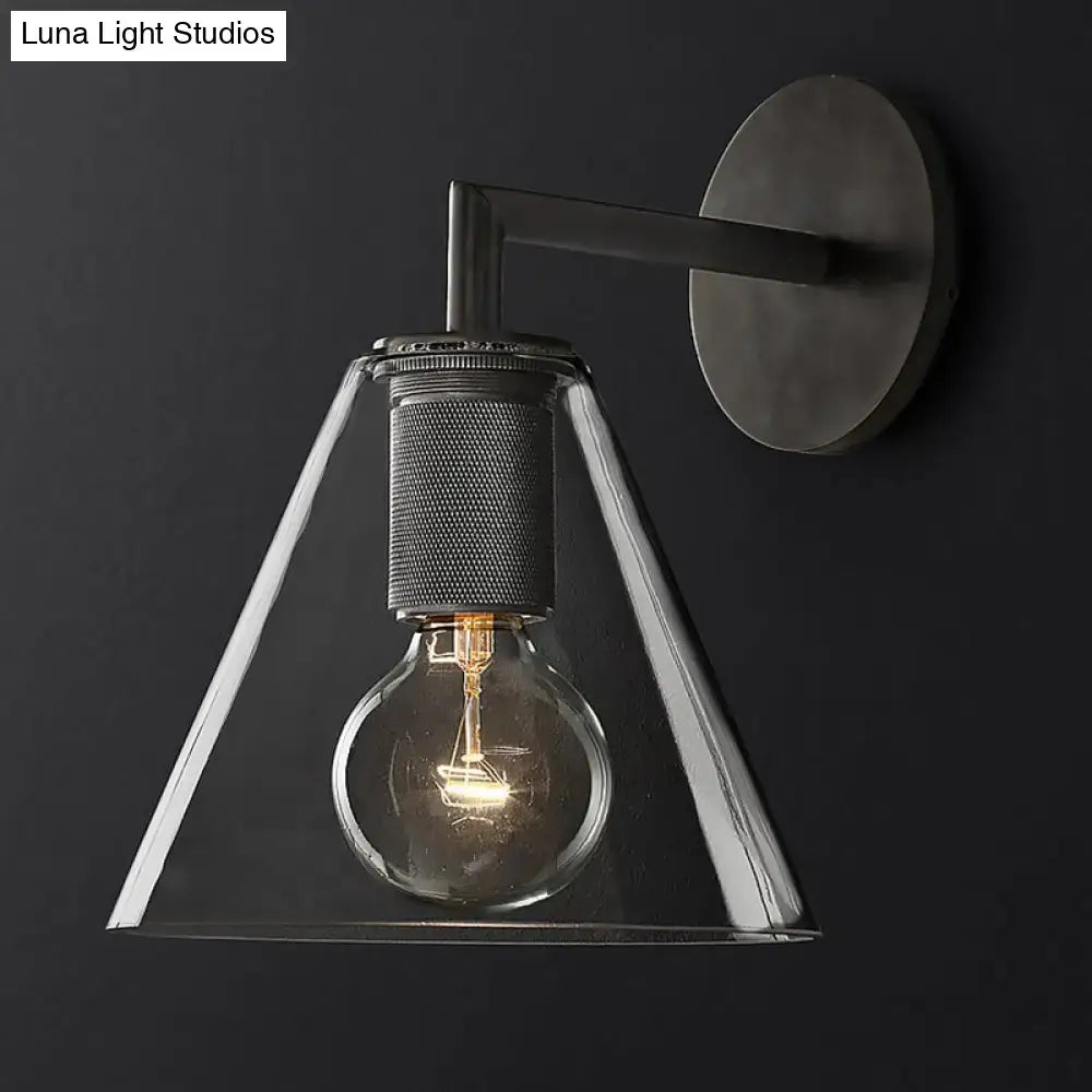 Industrial black and brass wall lamp bedroom clear glass fixture