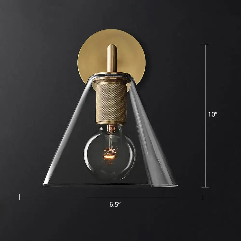 Industrial black and brass wall lamp bedroom clear glass fixture