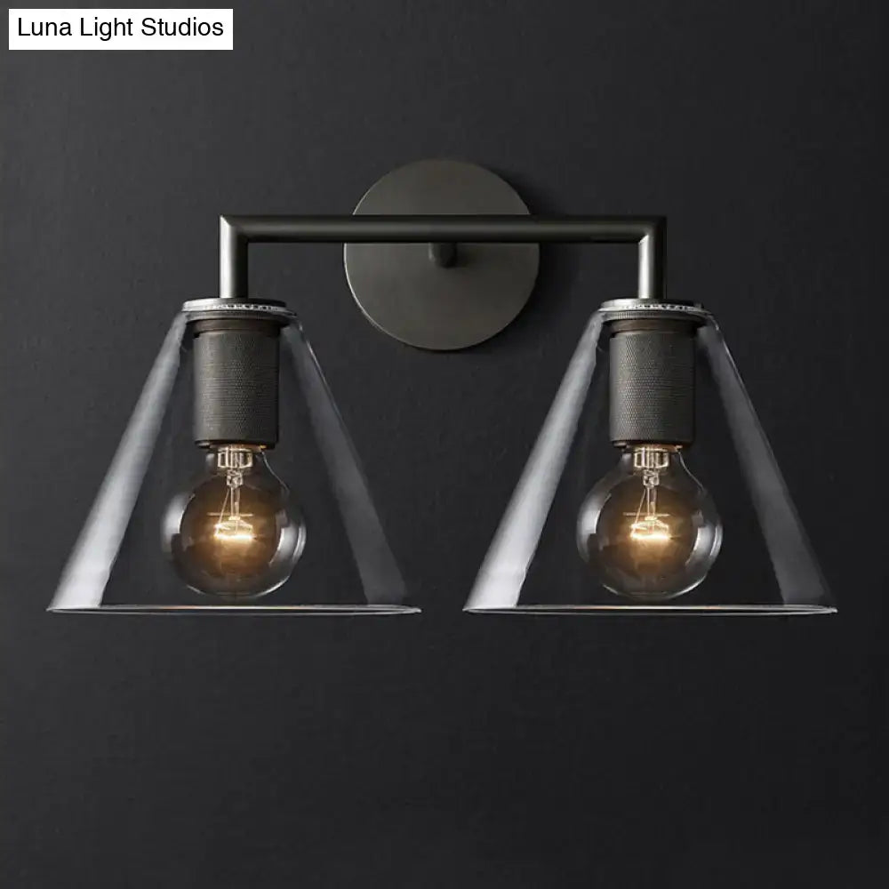 Industrial black and brass wall lamp bedroom clear glass fixture