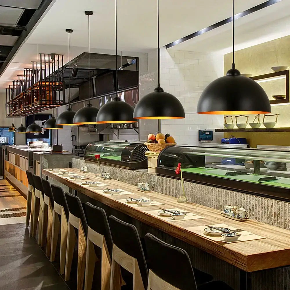 Industrial black and gold metal cage pendant light kitchen lamp