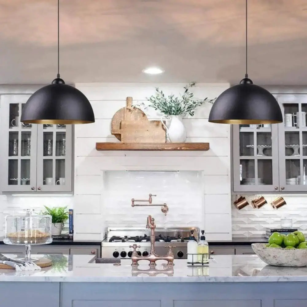 Industrial black and gold metal cage pendant light kitchen lamp