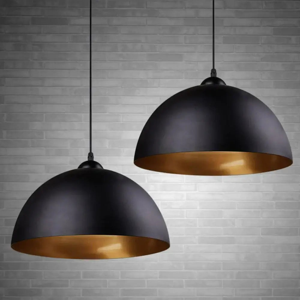 Industrial black and gold metal cage pendant light kitchen lamp