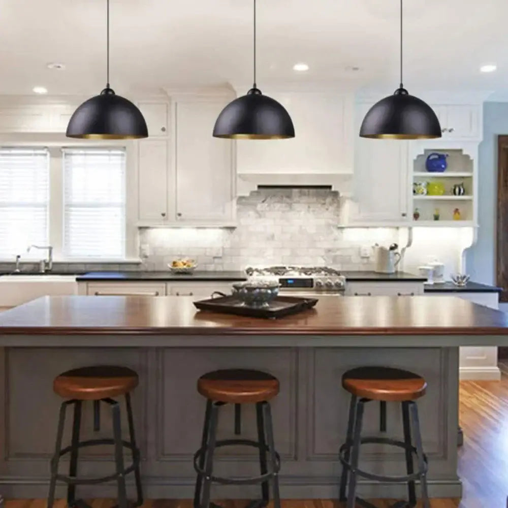 Industrial black and gold metal cage pendant light kitchen lamp