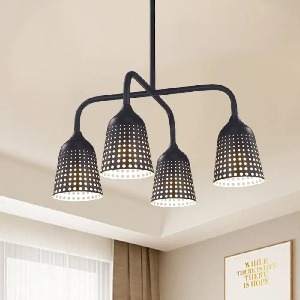 Industrial black bell pendant light kitchen four head chandelier
