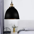 Black matte finished pendant lamp with brass metal fixture and base in antique style dome design by DecorBites™