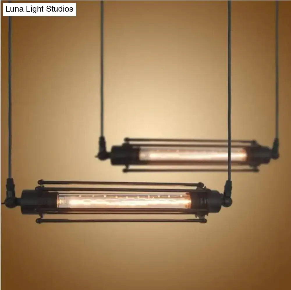 Industrial black & brass flute pendant light for kitchen island