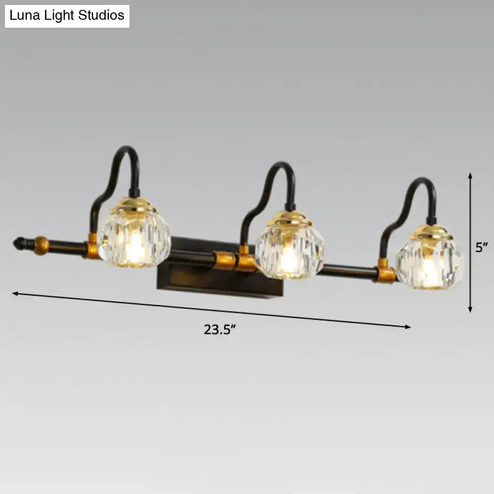 Industrial black & brass hexagon vanity wall lamp with crystal prisms