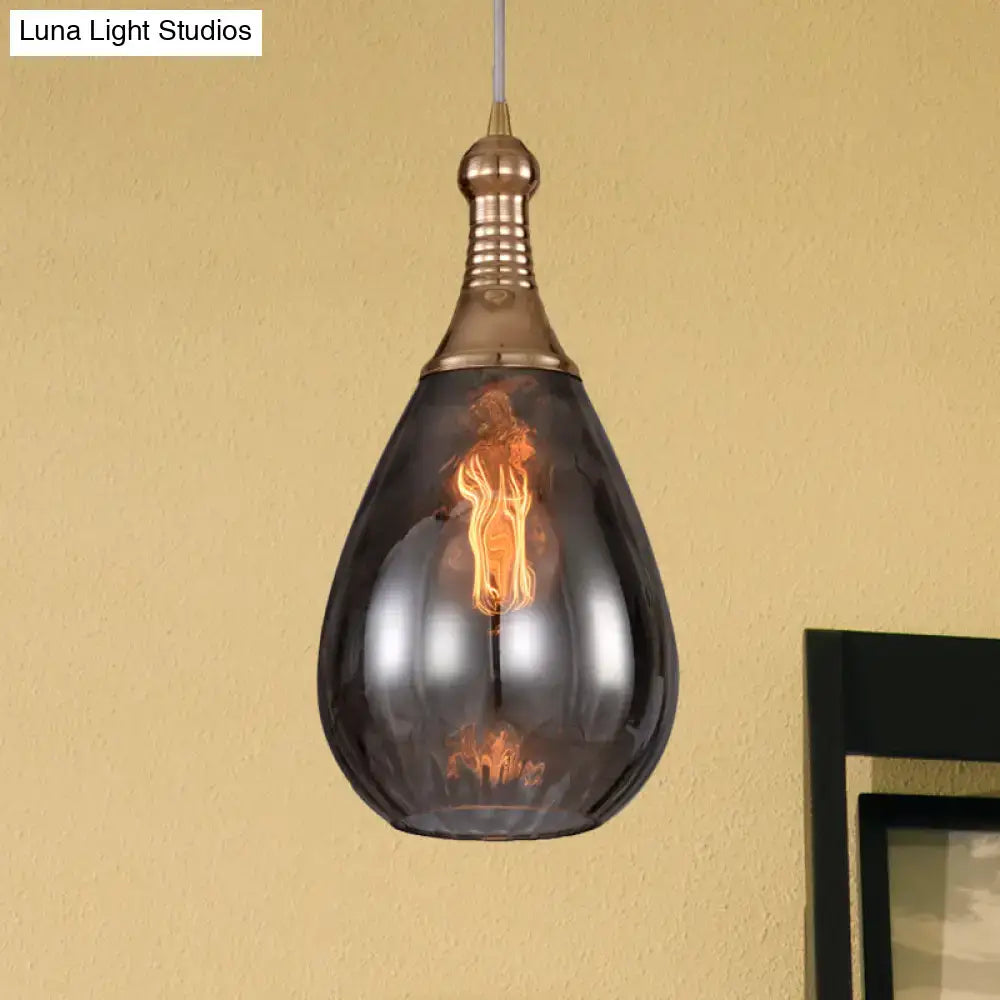 Industrial black & brass smoked glass pendant ceiling light bedroom