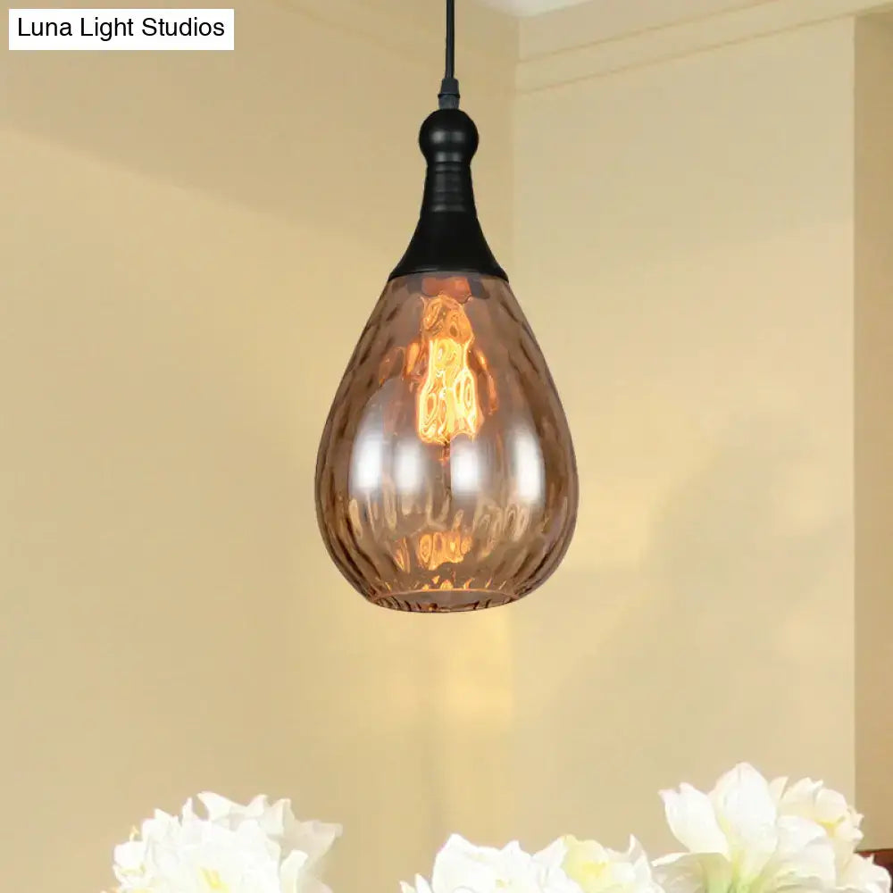 Industrial black & brass smoked glass pendant ceiling light bedroom