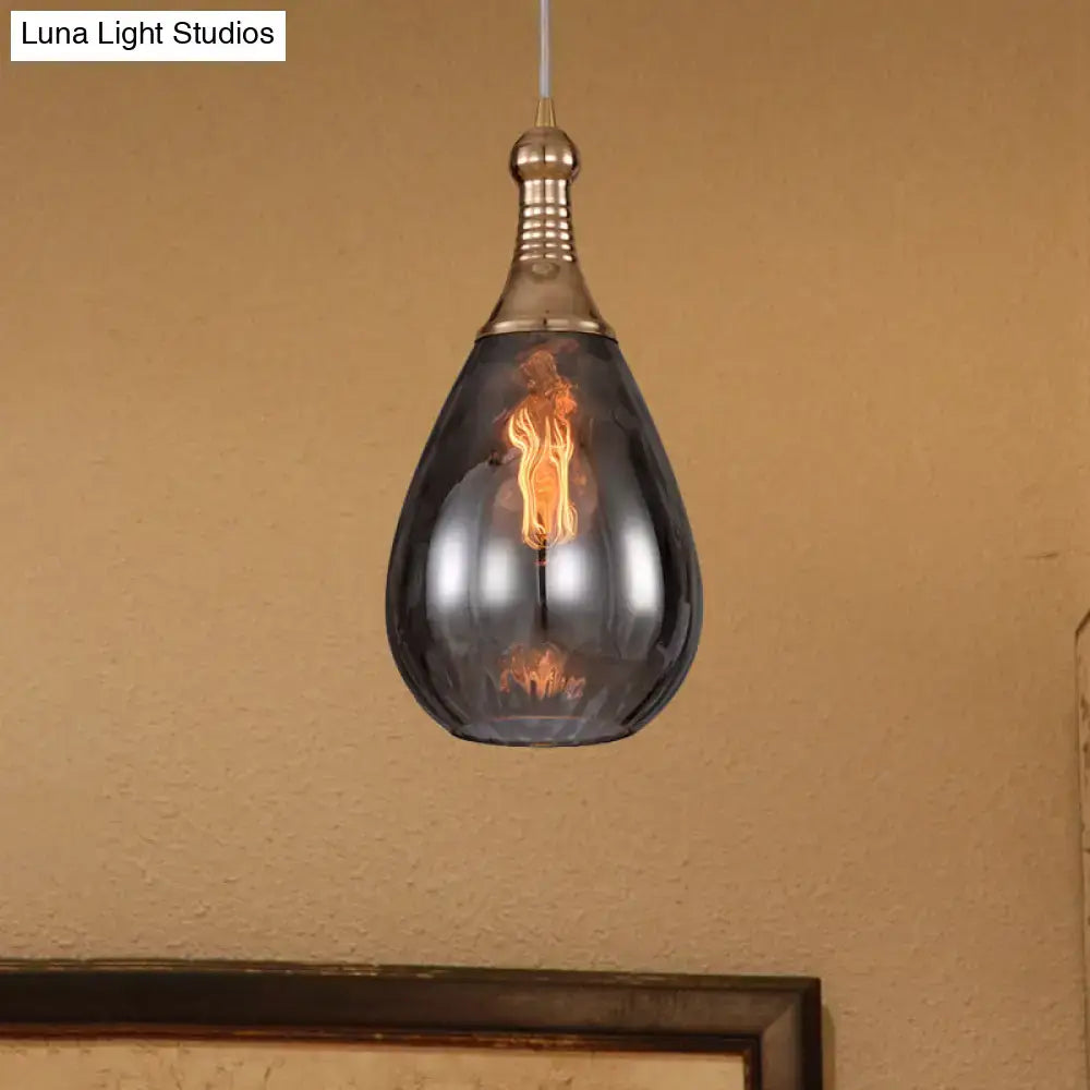Industrial black & brass smoked glass pendant ceiling light bedroom