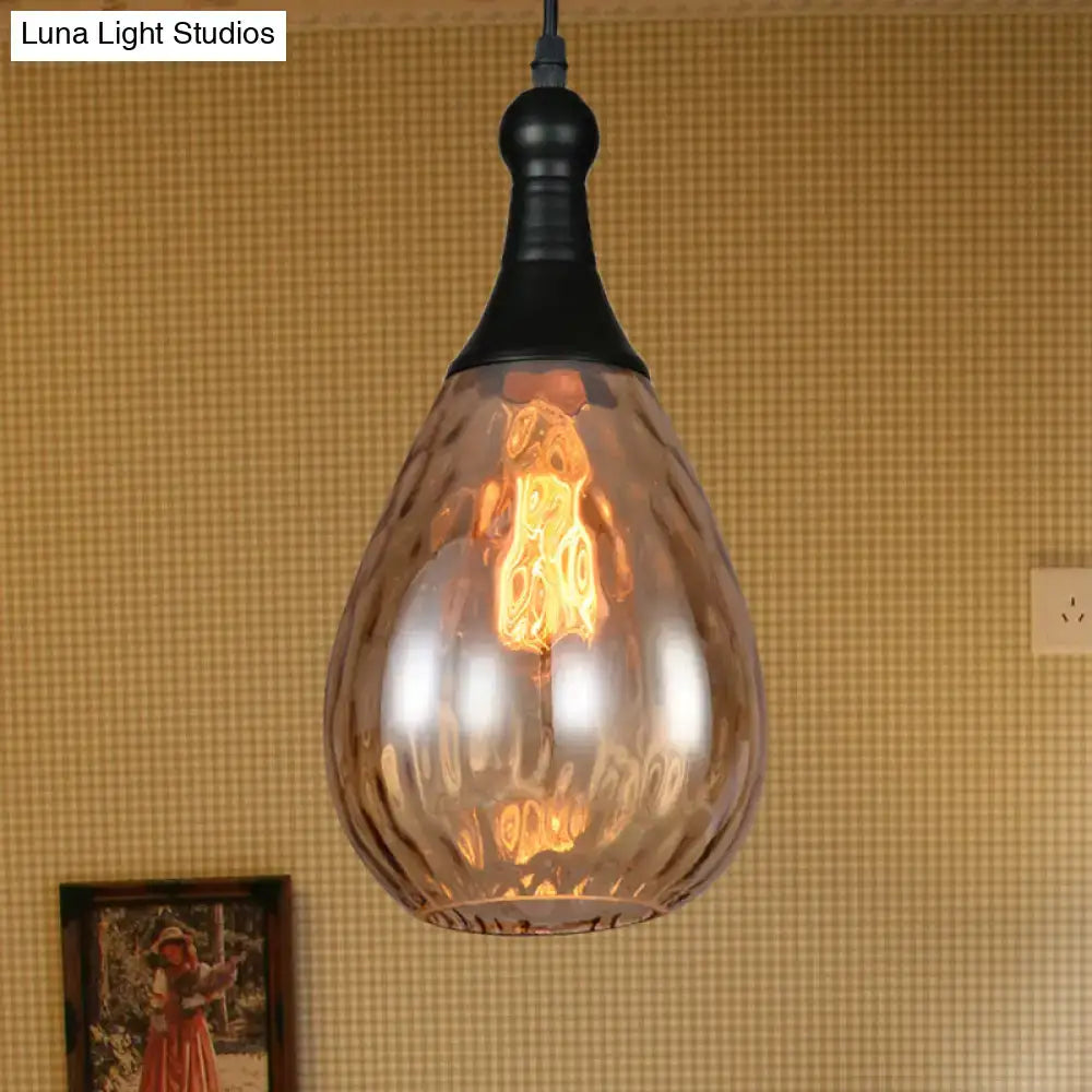 Industrial black & brass smoked glass pendant ceiling light bedroom