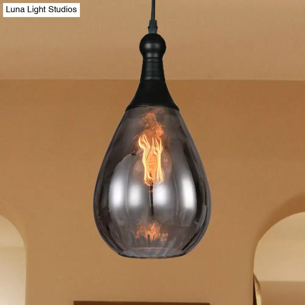Industrial black & brass smoked glass pendant ceiling light bedroom