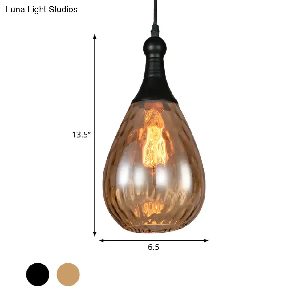 Industrial black & brass smoked glass pendant ceiling light bedroom