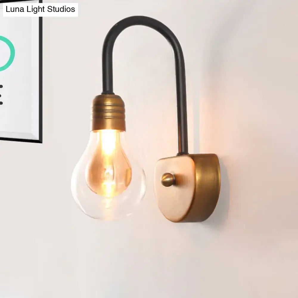 Industrial black & brass wall lamp – bedroom led light fixture