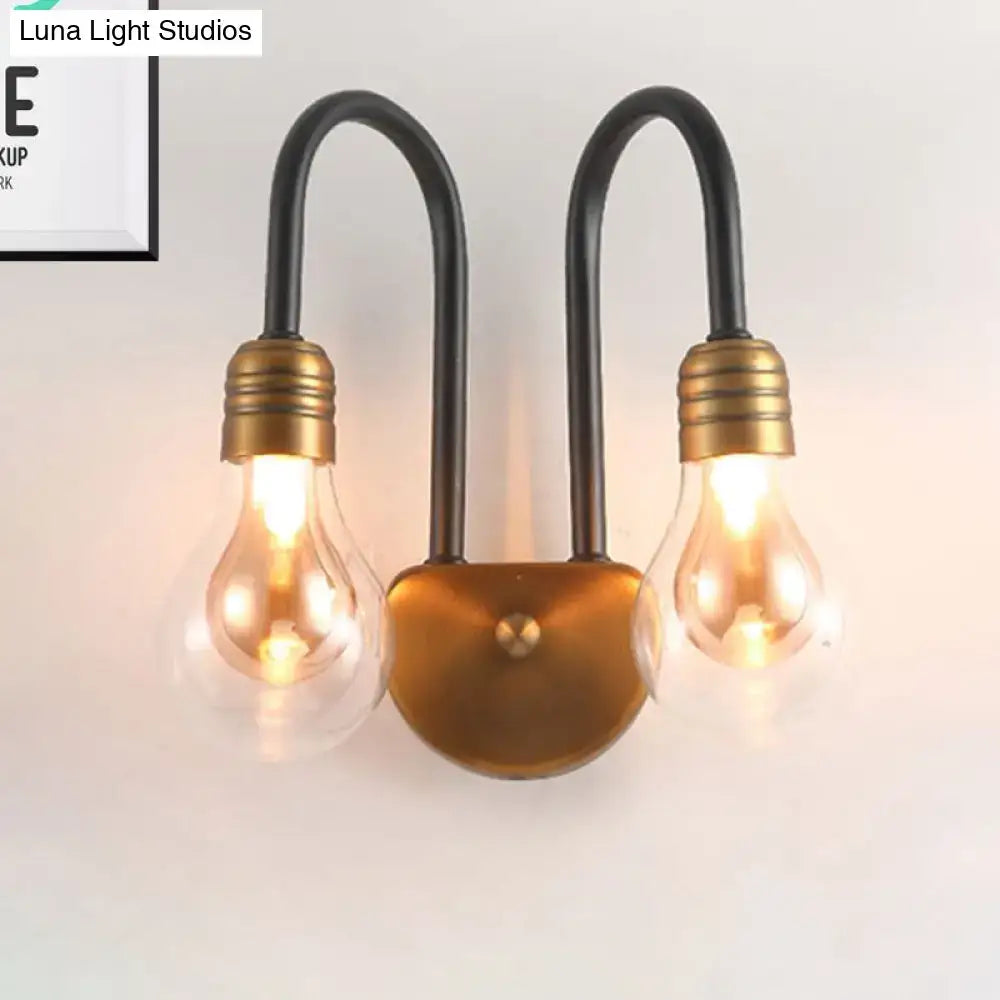 Industrial black & brass wall lamp – bedroom led light fixture