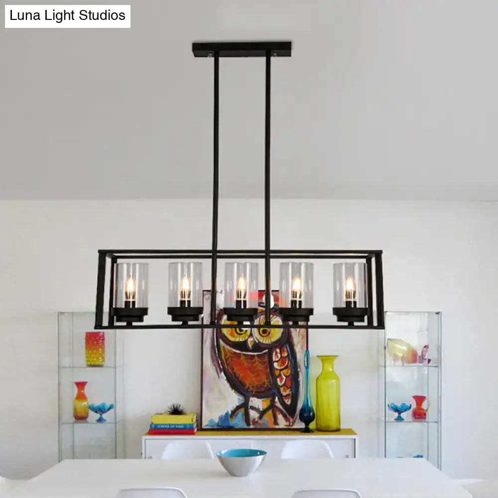 Industrial black clear glass pendant – kitchen island cage light