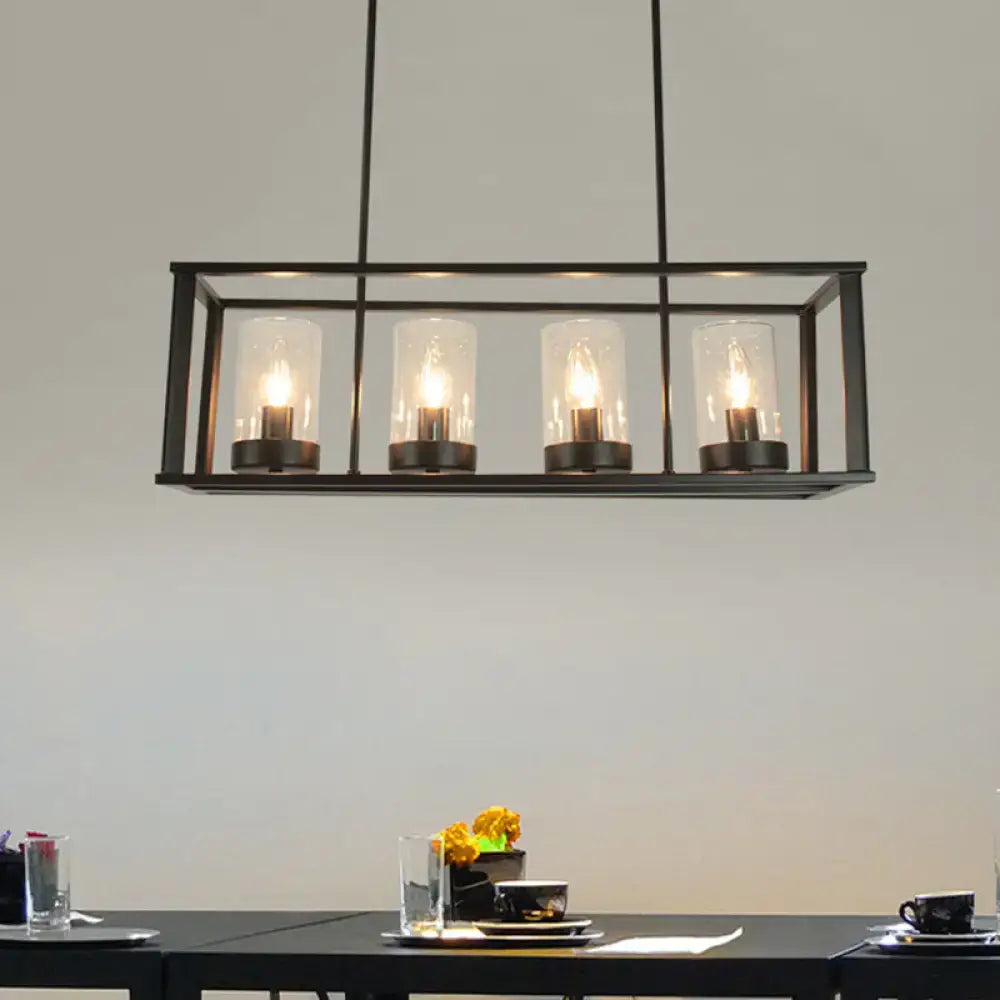 Industrial black clear glass pendant – kitchen island cage light