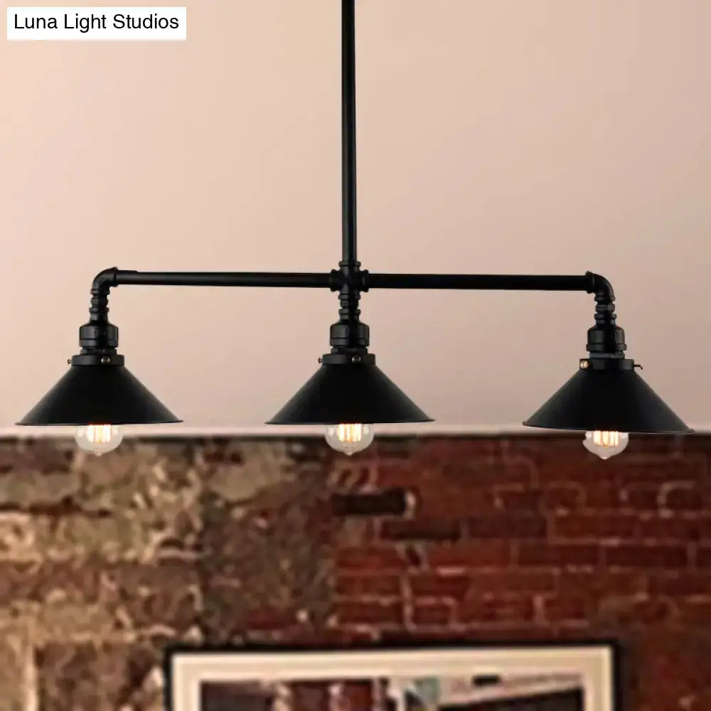 Industrial black conical island dining room 3 bulb pendant light