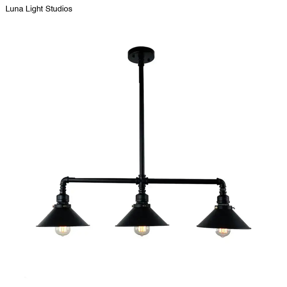 Industrial black conical island dining room 3 bulb pendant light