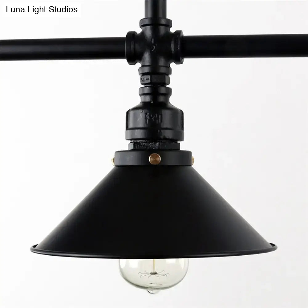 Industrial black conical island dining room 3 bulb pendant light