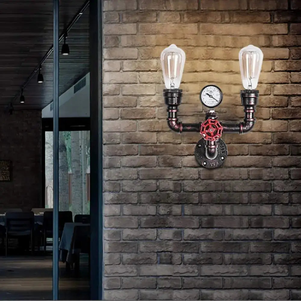 Industrial black & copper steampunk wall sconces for bathroom