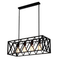Black metal cross framed industrial ceiling light with exposed edison bulbs for dining table illumination