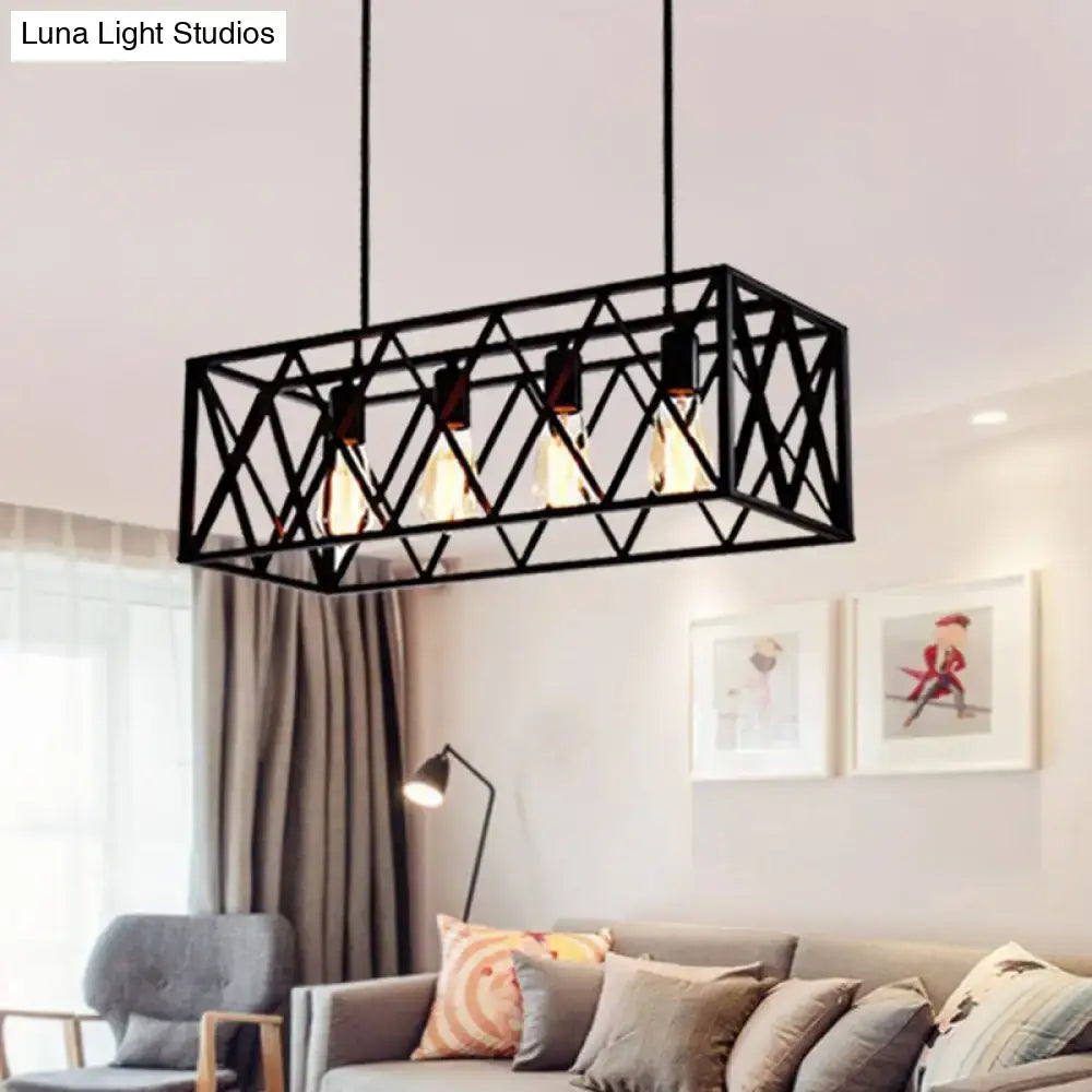 Industrial black cross framed pendant ceiling light for dining table