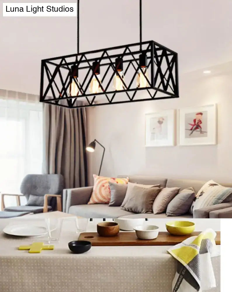 Industrial black cross framed pendant ceiling light for dining table