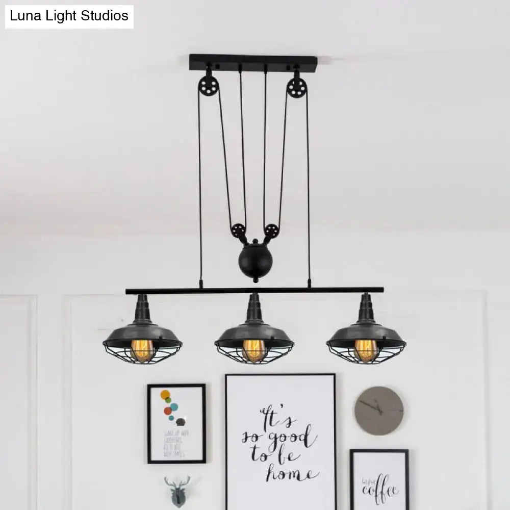 Industrial black farmhouse barn island pendant kitchen pulley light