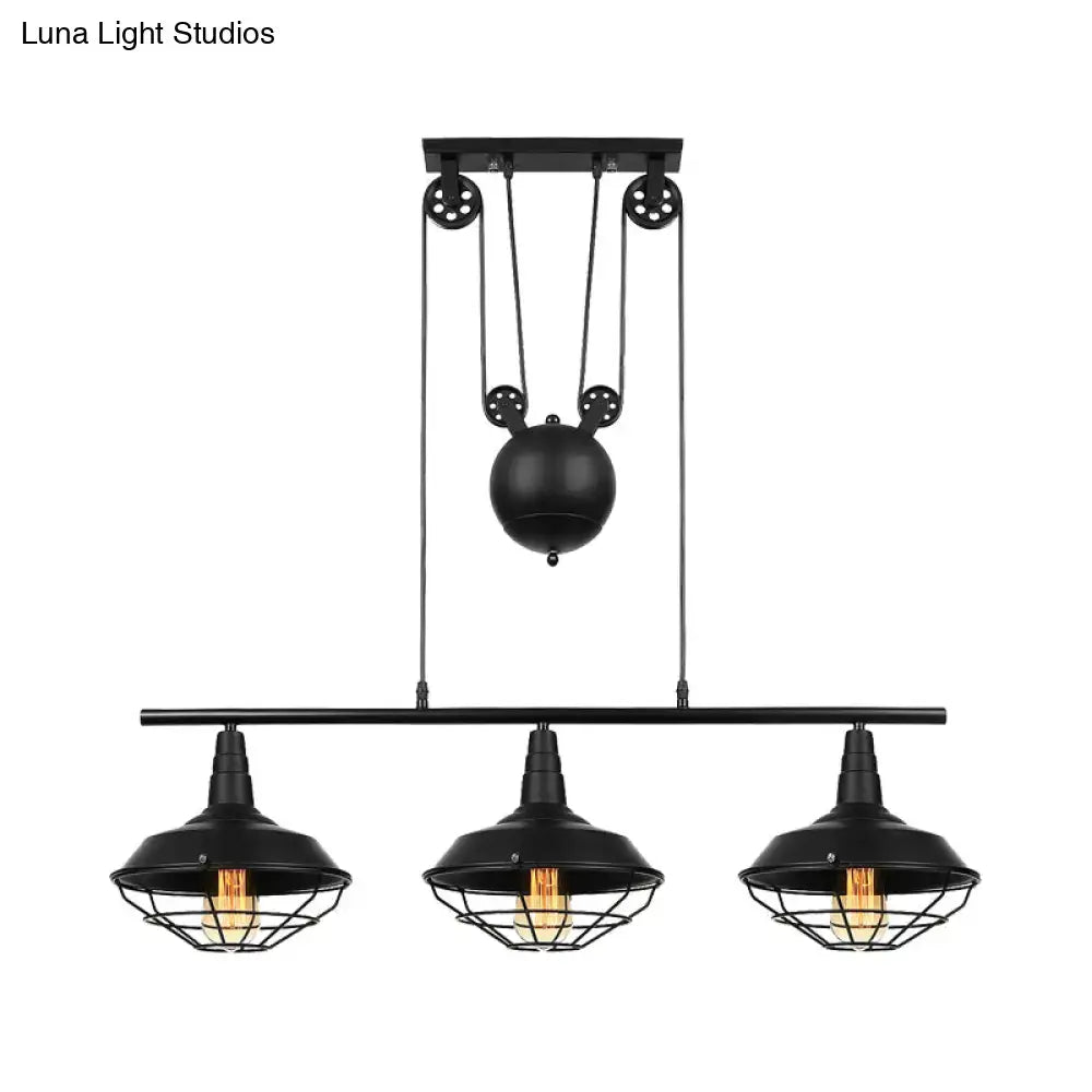 Industrial black farmhouse barn island pendant kitchen pulley light
