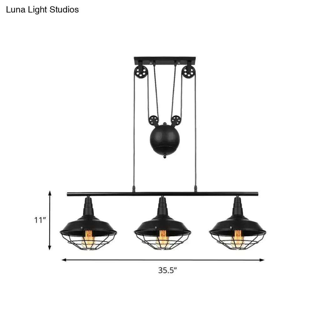Industrial black farmhouse barn island pendant kitchen pulley light