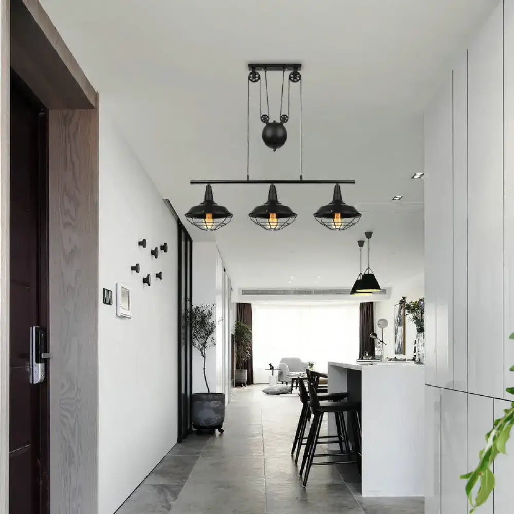 Industrial black farmhouse barn island pendant kitchen pulley light