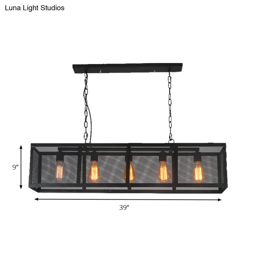 Industrial black mesh shade pendant light dining room 5 bulb island