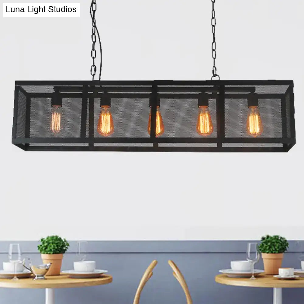 Industrial black mesh shade pendant light dining room 5 bulb island