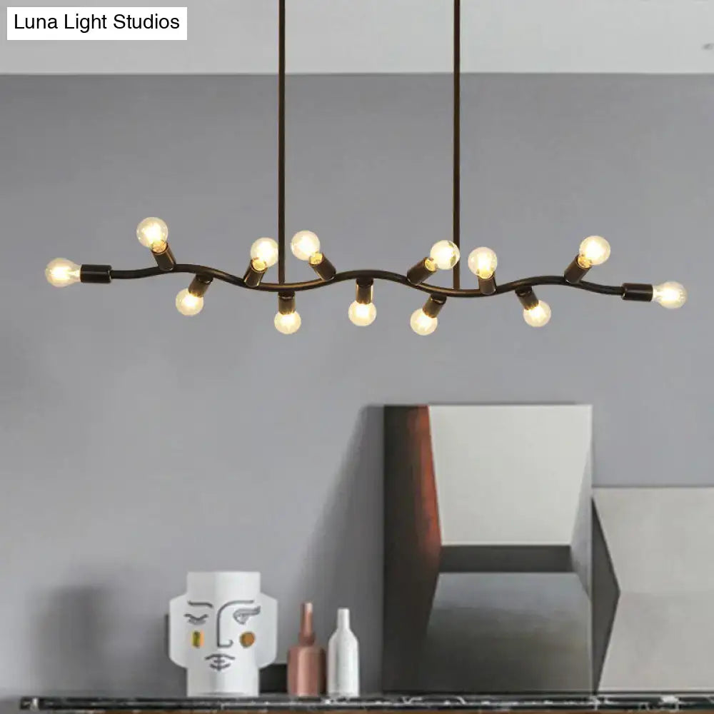 Industrial black metal 13-head hanging light kitchen fixture width