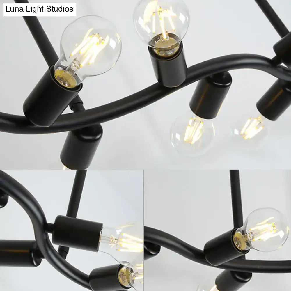Industrial black metal 13-head hanging light kitchen fixture width