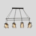 Decorbites industrial style black metal island pendant light with five exposed bulbs suspended by cables