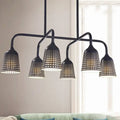 Decorbites industrial black metal pendant light with five perforated bell-shaped shades compatible with 220v-240v and 110v-120v