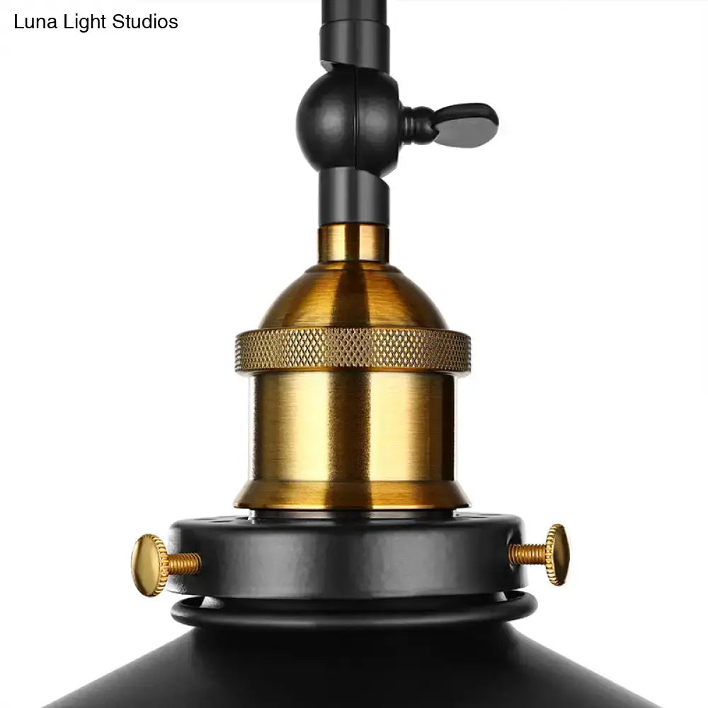 Industrial black metal and brass ceiling light fixture dining room
