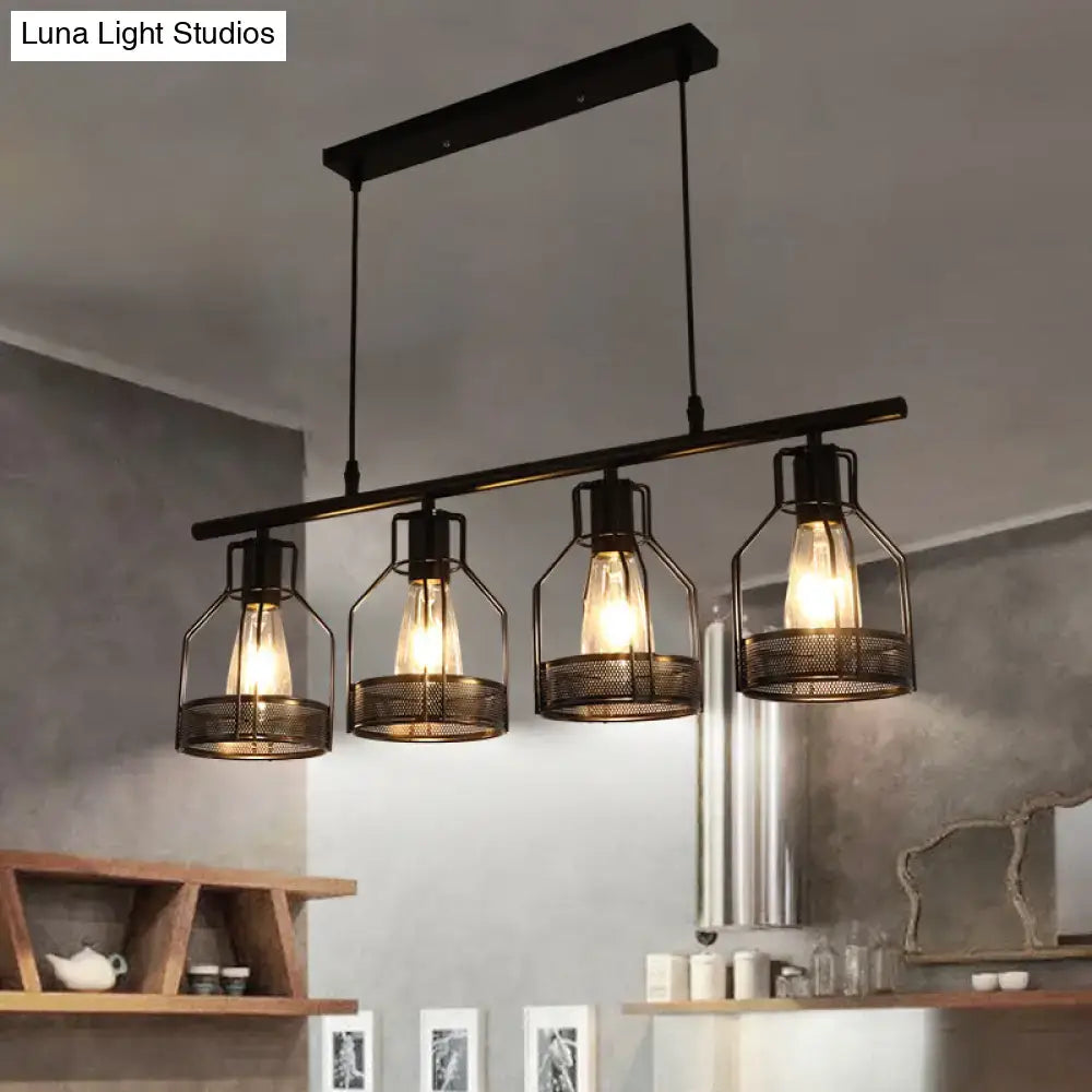Industrial black metal bar chandelier bird cage kitchen island light