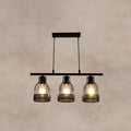 Decorbites industrial metal bar chandelier featuring black birdcage pendant lights with exposed filament bulbs