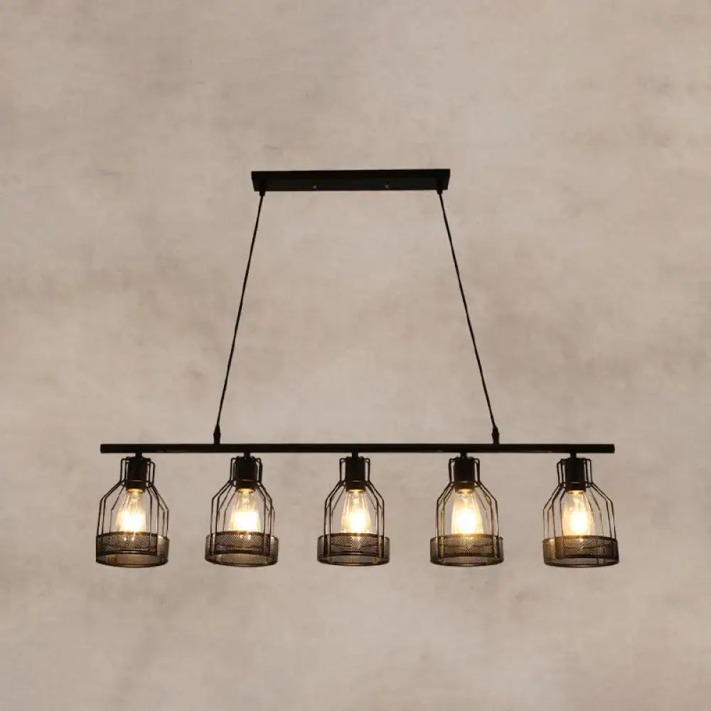 Industrial black metal bar chandelier bird cage kitchen island light