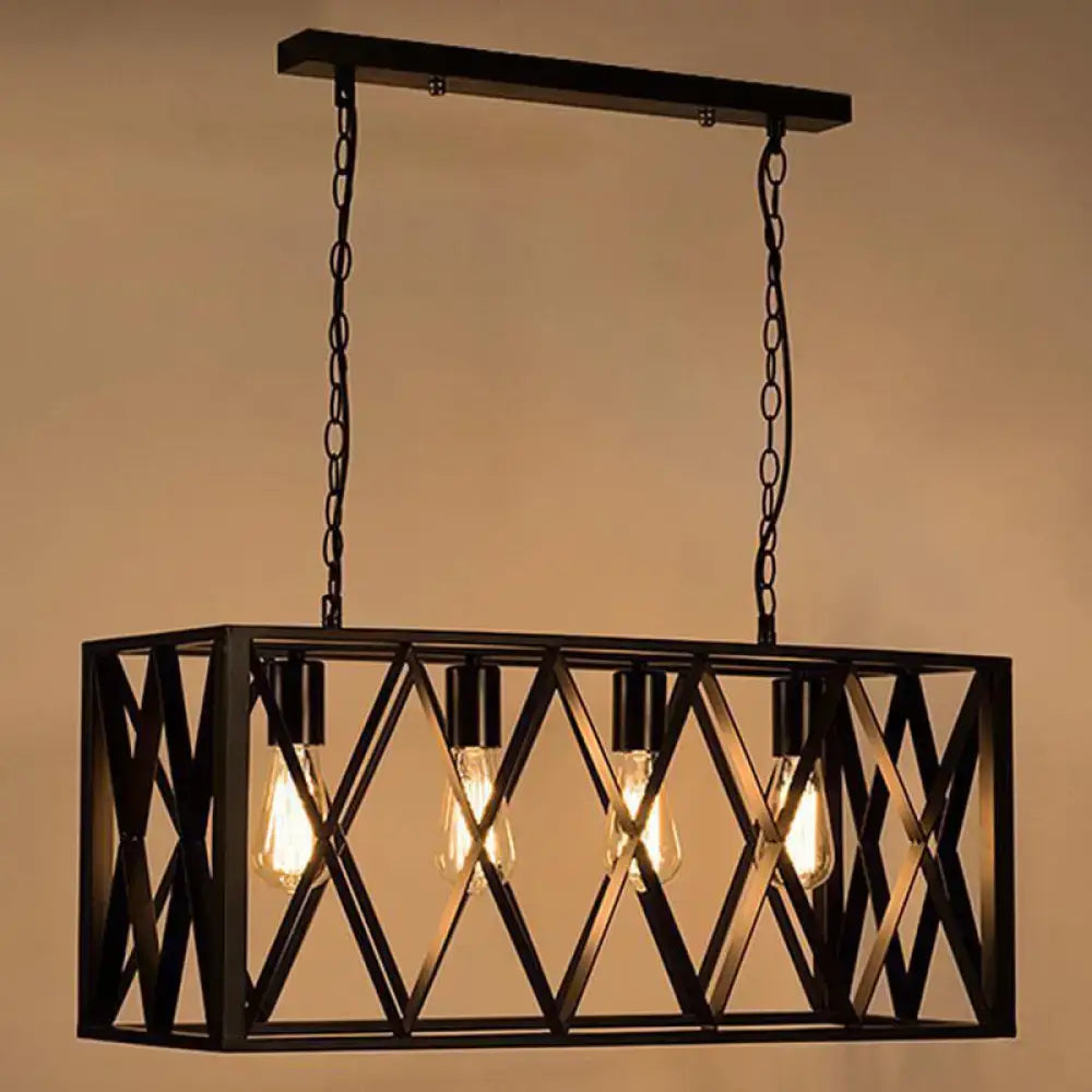 Industrial black metal cage island pendant light – kitchen chandelier