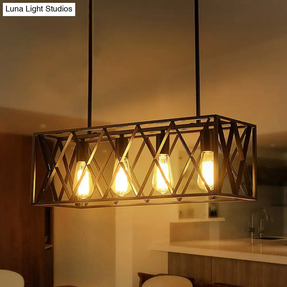 Industrial black metal cage island pendant light – kitchen chandelier