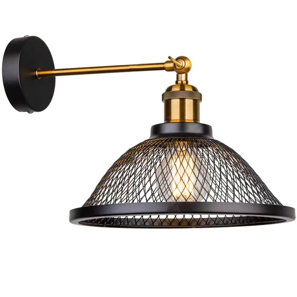 Industrial black metal cage wall lamp bedroom brass sconce