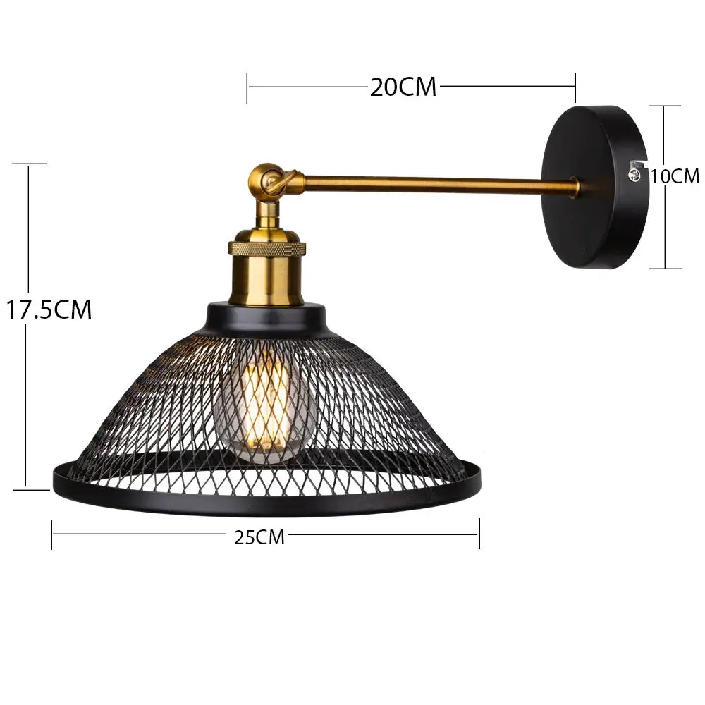 Industrial black metal cage wall lamp bedroom brass sconce