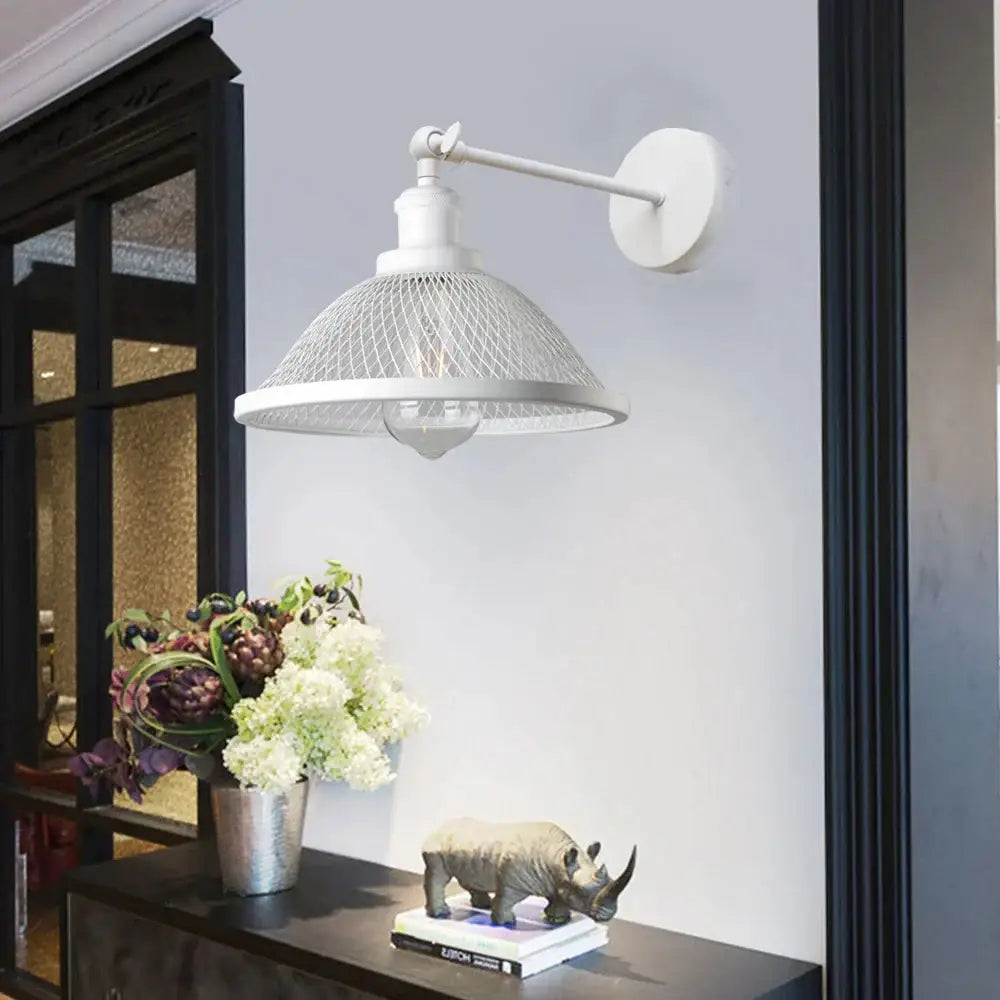 Industrial black metal cage wall lamp bedroom brass sconce