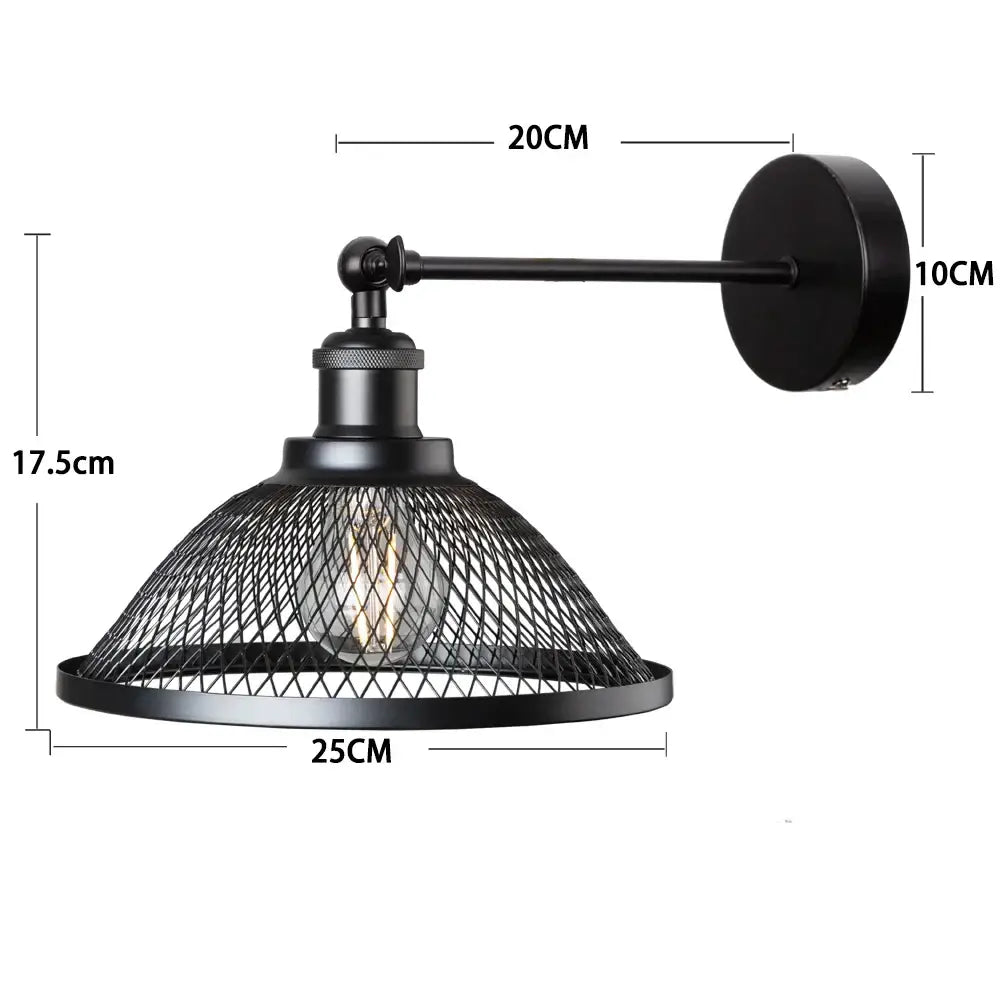 Industrial black metal cage wall lamp bedroom brass sconce