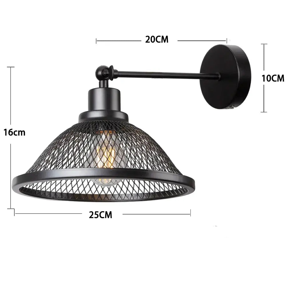 Industrial black metal cage wall lamp bedroom brass sconce